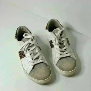 AIR & GRACE CRU LEATHER TRAINERS - WHITE & CHEETAH SNEAKERS